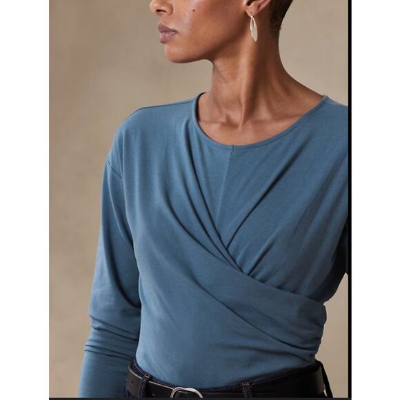 BANANA REPUBLIC NWT Slate Blue Long Sleeve Wrap Front Bodysuit // XL - Picture 2 of 12